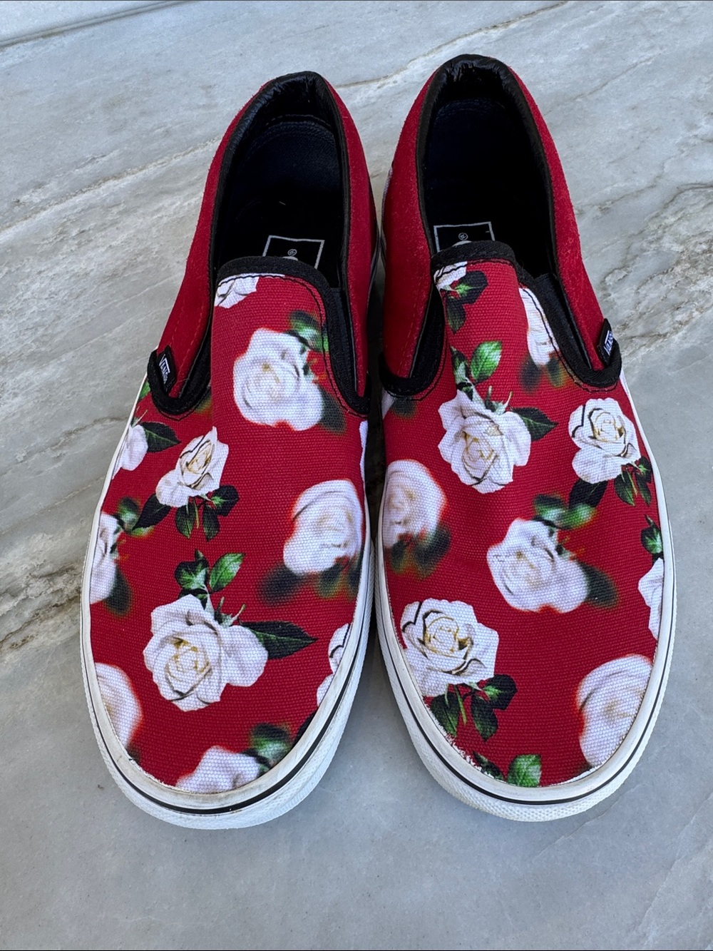 Vans Slip-On Red Canvas Shoes - Red/White